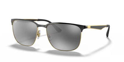 Ray-Ban RB3569 Sunglasses Black On Gold / Grey Mirror Silver Gradient
