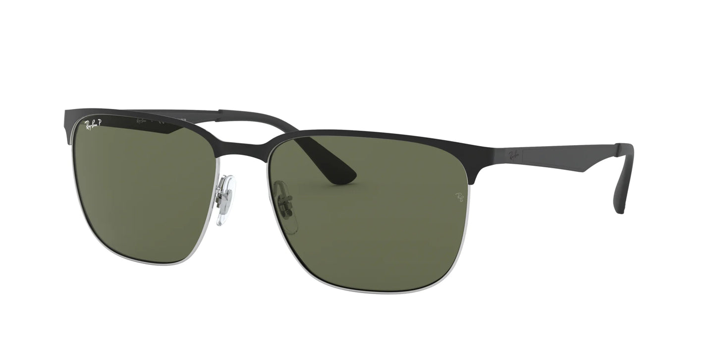 Ray-Ban RB3569 Sunglasses Black On Silver / Green
