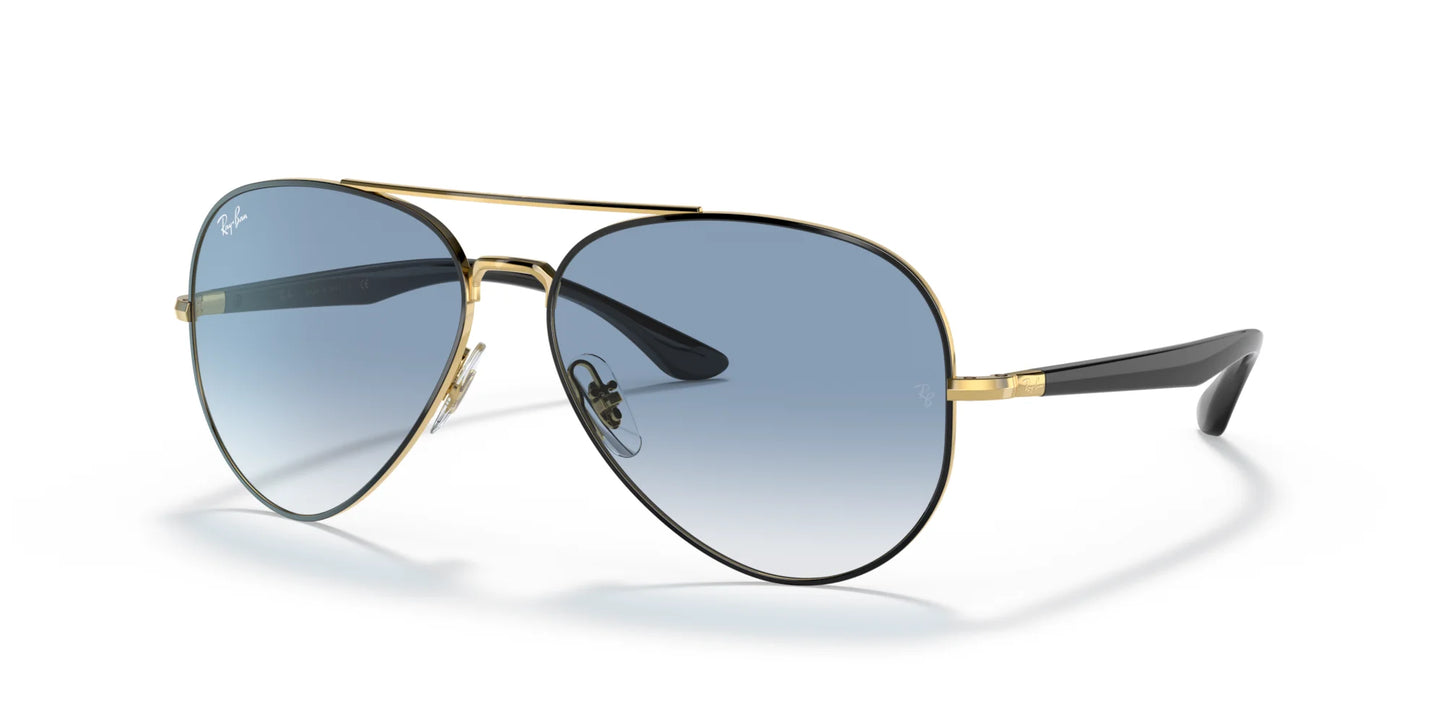 Ray-Ban RB3675 Sunglasses Black On Gold / Light Blue