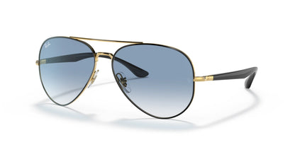 Ray-Ban RB3675 Sunglasses Black On Gold / Light Blue
