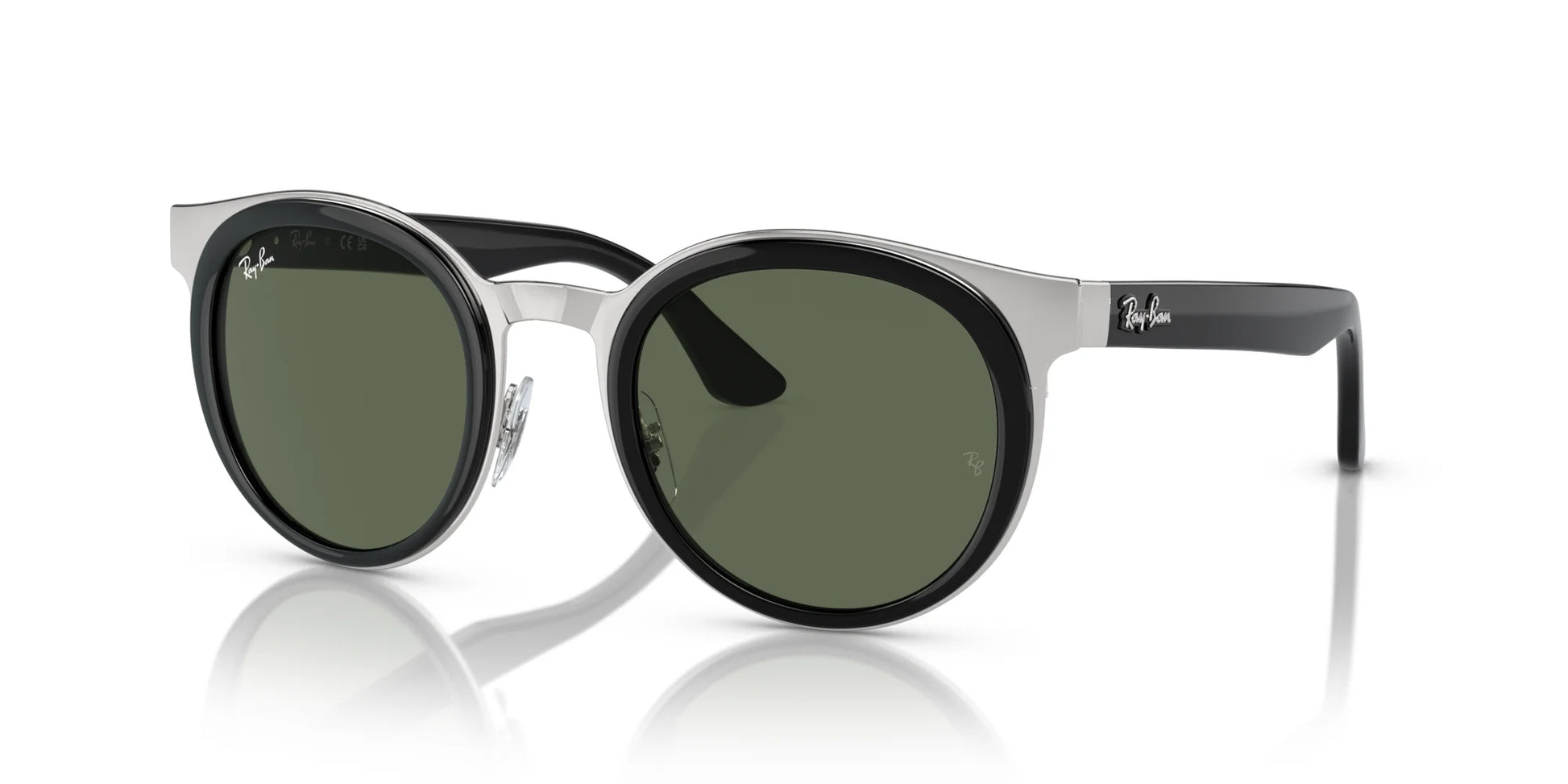 Ray-Ban BONNIE RB3710 Sunglasses Black On Silver / Dark Green