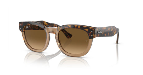 Ray-Ban MEGA HAWKEYE RB0298S sunglasses, size 53, with bold tortoiseshell acetate frames and brown gradient lenses, elegantly resting on a white reflective surface.