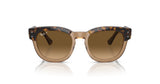 Ray-Ban MEGA HAWKEYE RB0298S Sunglasses in brown tortoiseshell feature a classic square frame and keyhole bridge, crafted from bold acetate, stylishly displayed on a plain background. Size: 53.