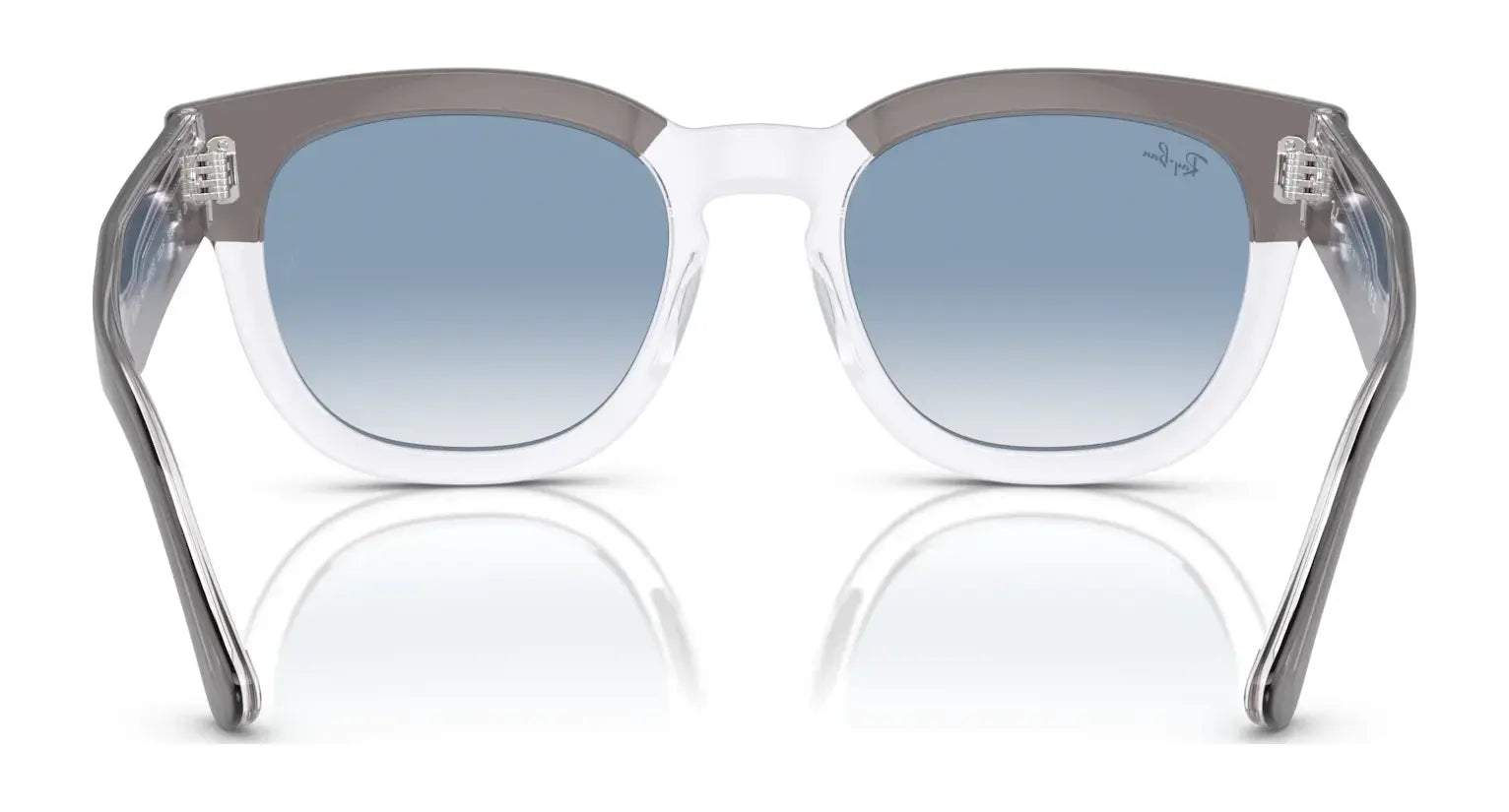 The Ray-Ban MEGA HAWKEYE RB0298S Sunglasses feature bold acetate frames and gradient blue lenses with a chic keyhole bridge, elegantly displayed on a white background.