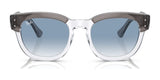 Ray-Ban MEGA HAWKEYE RB0298S Sunglasses, size 53, with transparent frames, gray lenses, and a keyhole bridge exude a retro vibe on a white background.