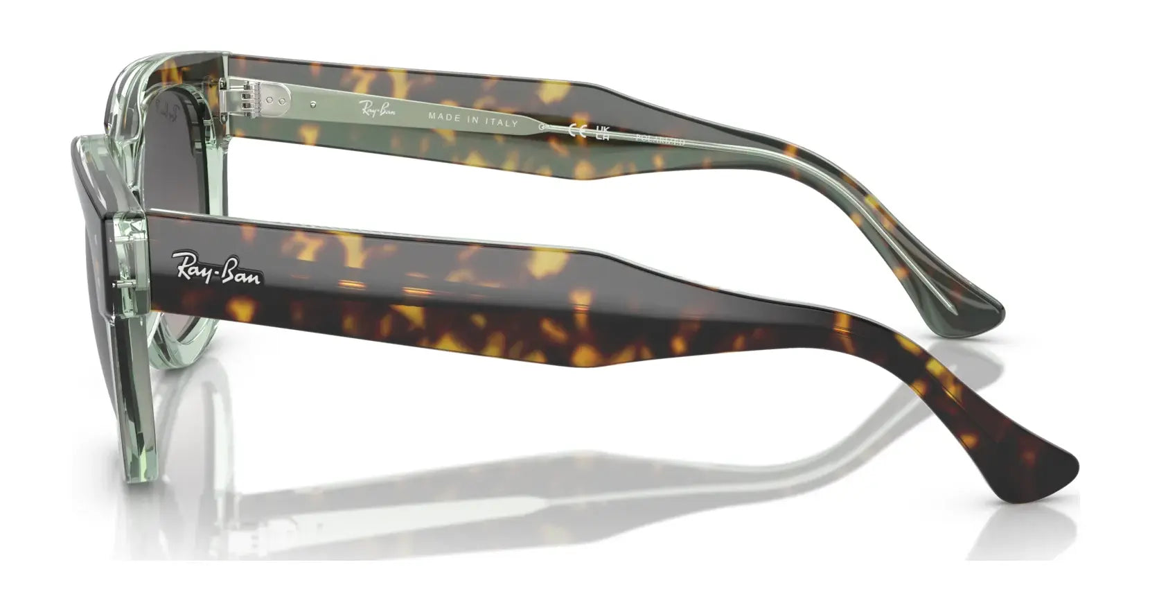 Side view of Ray-Ban MEGA HAWKEYE RB0298S sunglasses, showcasing bold acetate frames and "Made in Italy" text on the arm.