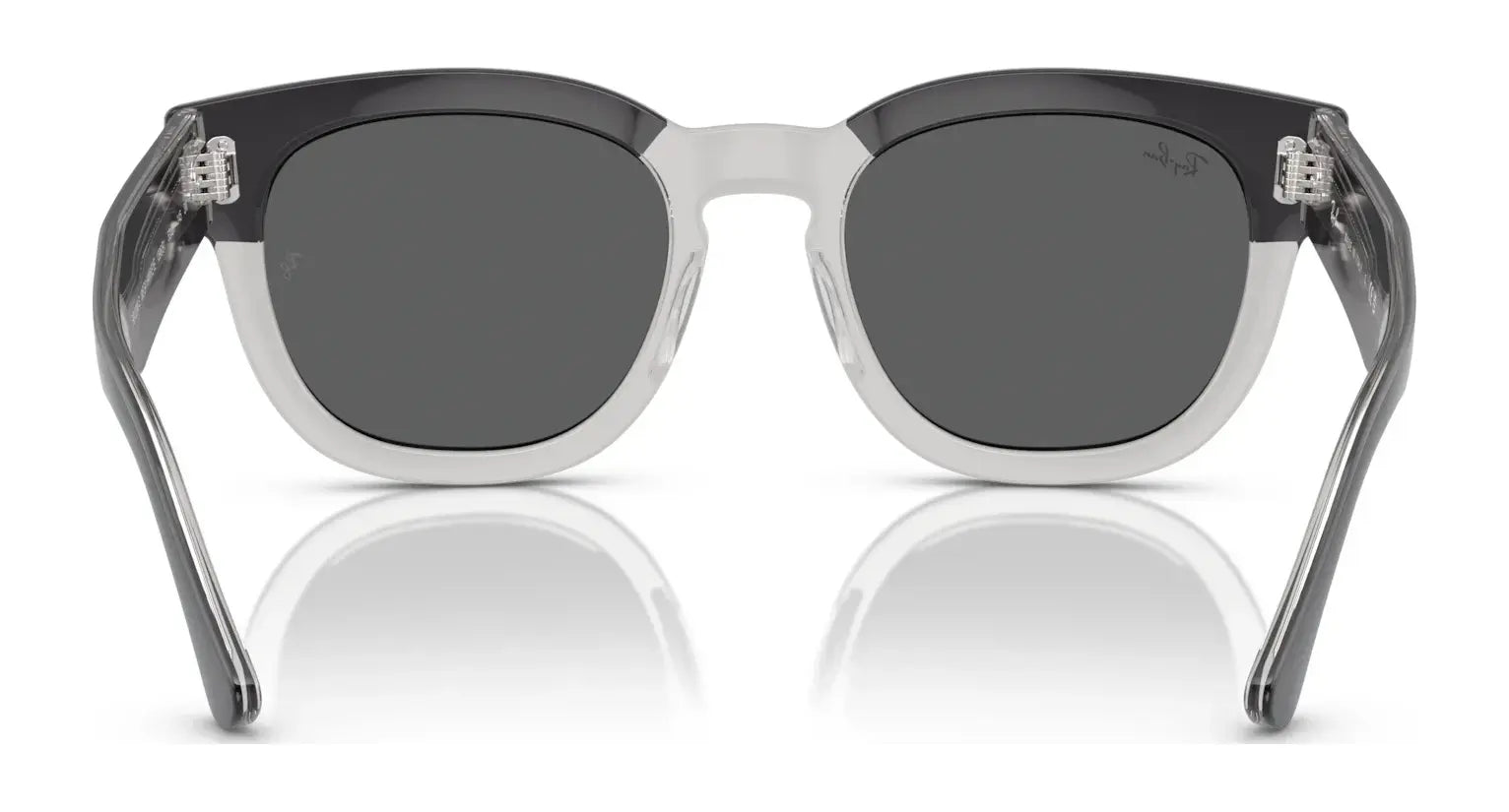 Back view of Ray-Ban MEGA HAWKEYE RB0298S sunglasses, showcasing bold gray and clear acetate frames with dark lenses.