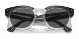 The Ray-Ban MEGA HAWKEYE RB0298S sunglasses, featuring bold acetate frames and a keyhole bridge, showcase their dark lenses on a reflective surface.