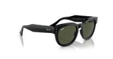 Ray-Ban MEGA HAWKEYE RB0298S Sunglasses Size 53 boast bold acetate frames and dark lenses, with a sleek logo on the temples, elegantly reflected on a white surface.