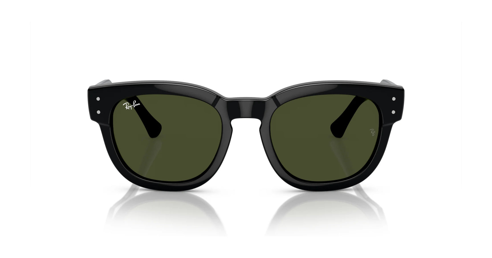 Ray-Ban MEGA HAWKEYE RB0298S Sunglasses | Size 53 showcase striking black acetate frames with green lenses against a white background.