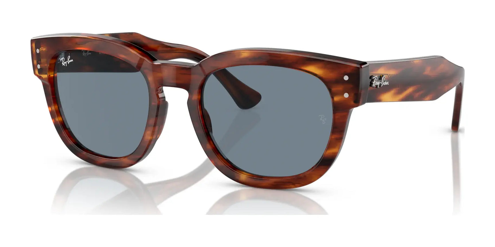 The Ray-Ban MEGA HAWKEYE RB0298S sunglasses blend modern and retro style with bold acetate frames, tortoise shell design, dark reflective lenses, and a chic keyhole bridge for a classic yet contemporary look.