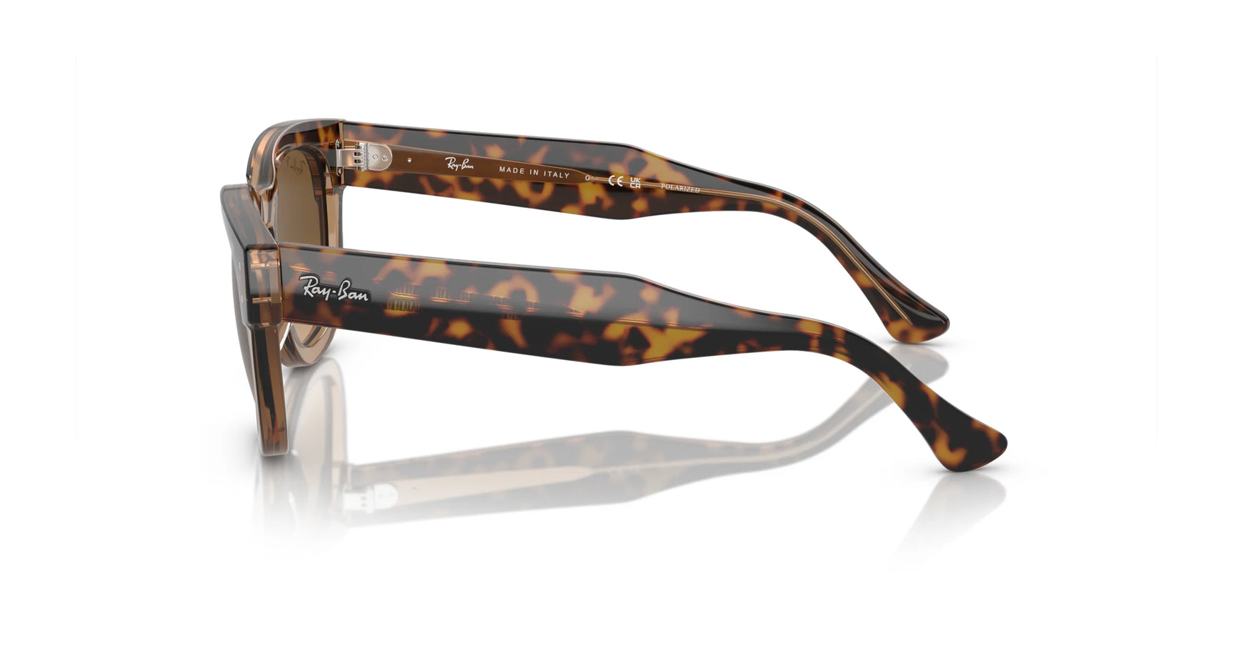 The Ray-Ban MEGA HAWKEYE RB0298SF Sunglasses, size 53, showcase a square shape with bold tortoiseshell pattern and thick frames. Iconic branding adorns the temples, exuding style and sophistication.