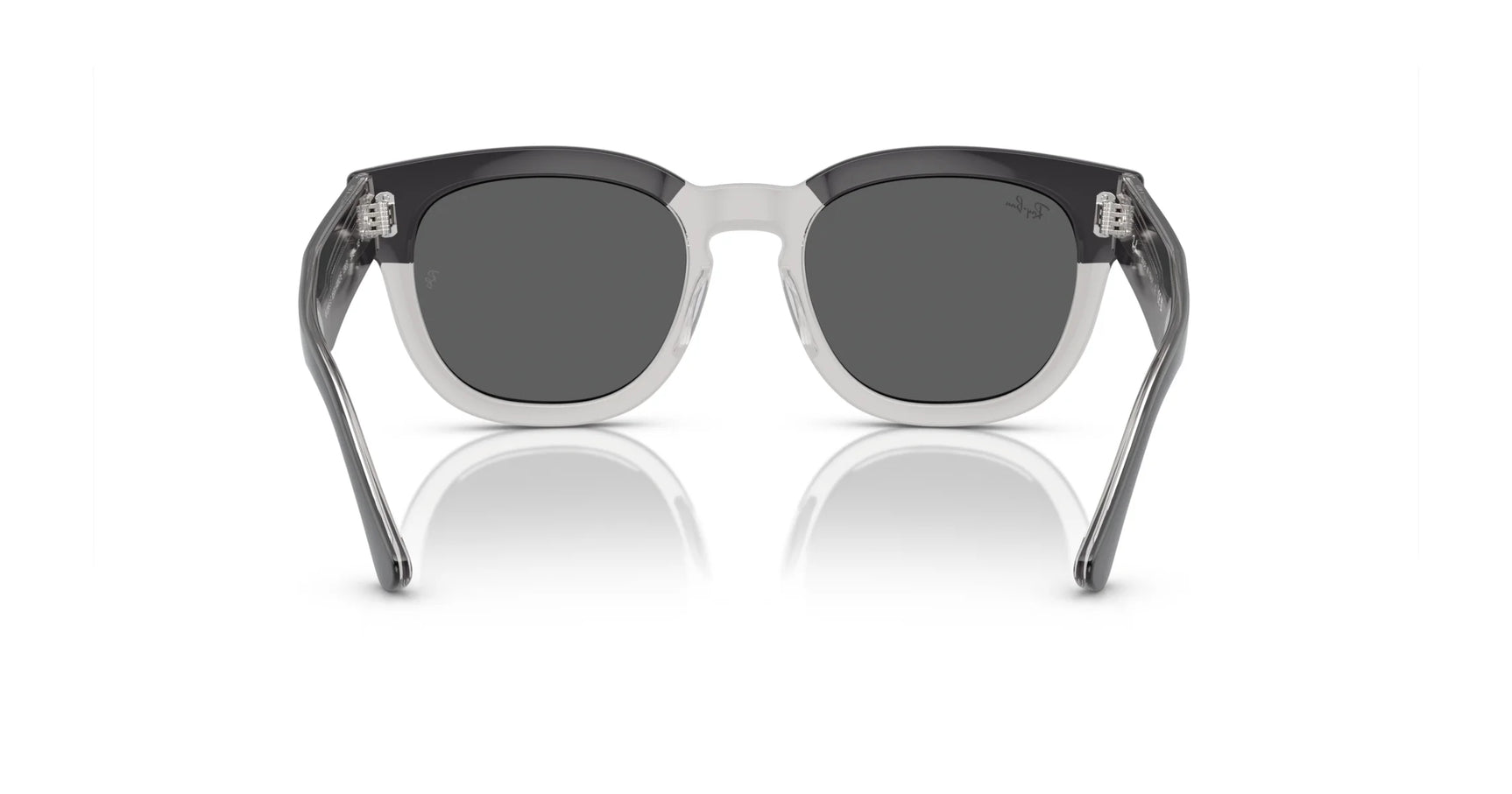 A pair of Ray-Ban MEGA HAWKEYE RB0298SF Sunglasses in sleek black and white with dark lenses features a square acetate frame, viewed from the back. Size 53.