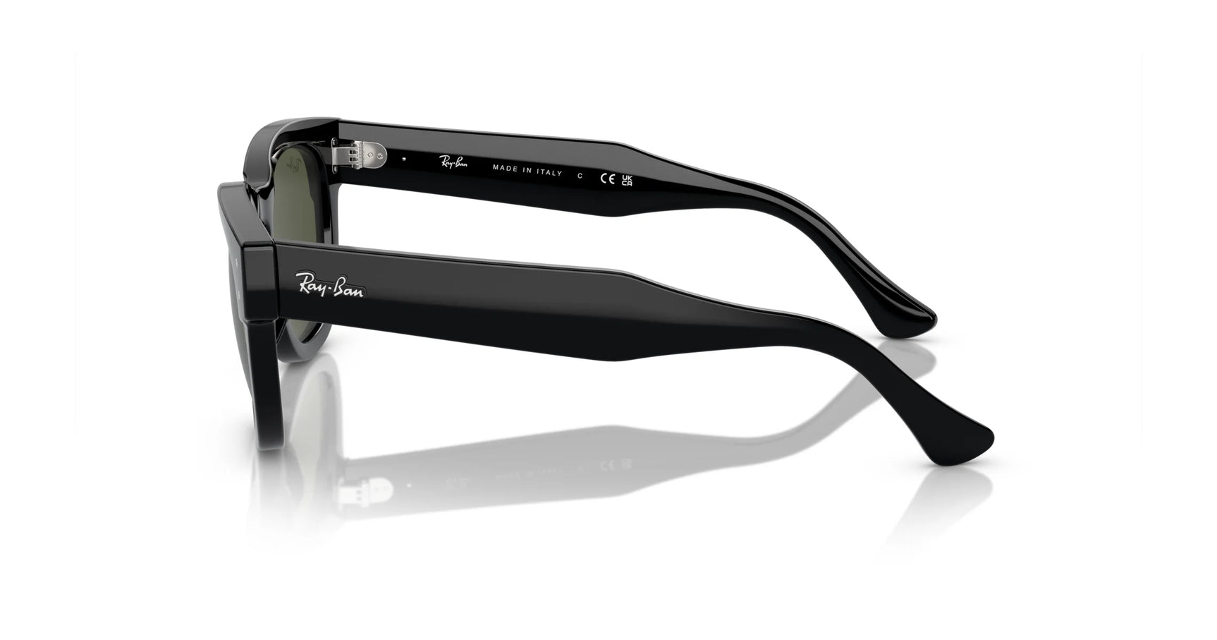 Ray-Ban MEGA HAWKEYE RB0298SF sunglasses in black, featuring a square shape and thick frames, displayed from the side on a white background.