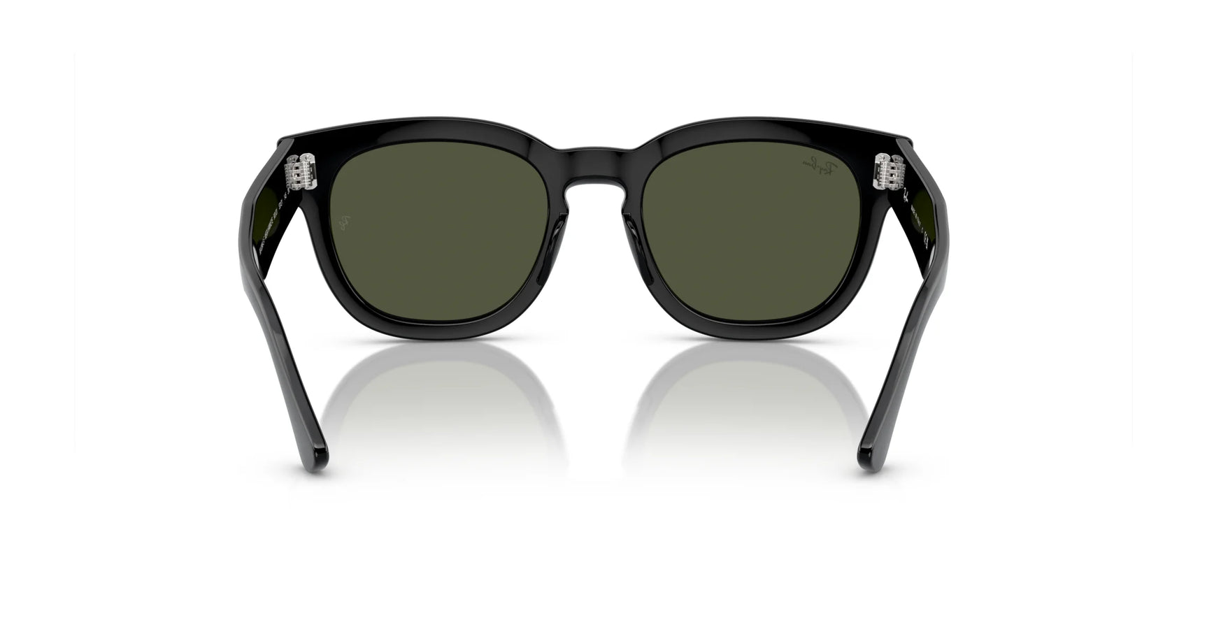 The Ray-Ban MEGA HAWKEYE RB0298SF black wayfarer-style sunglasses, size 53, with a bold square shape and dark lenses, are showcased from the front on a reflective surface.