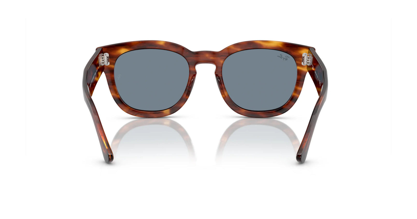 Ray-Ban MEGA HAWKEYE RB0298SF sunglasses, size 53, with tortoiseshell square acetate frames and gray lenses, elegantly rest on a reflective white surface.