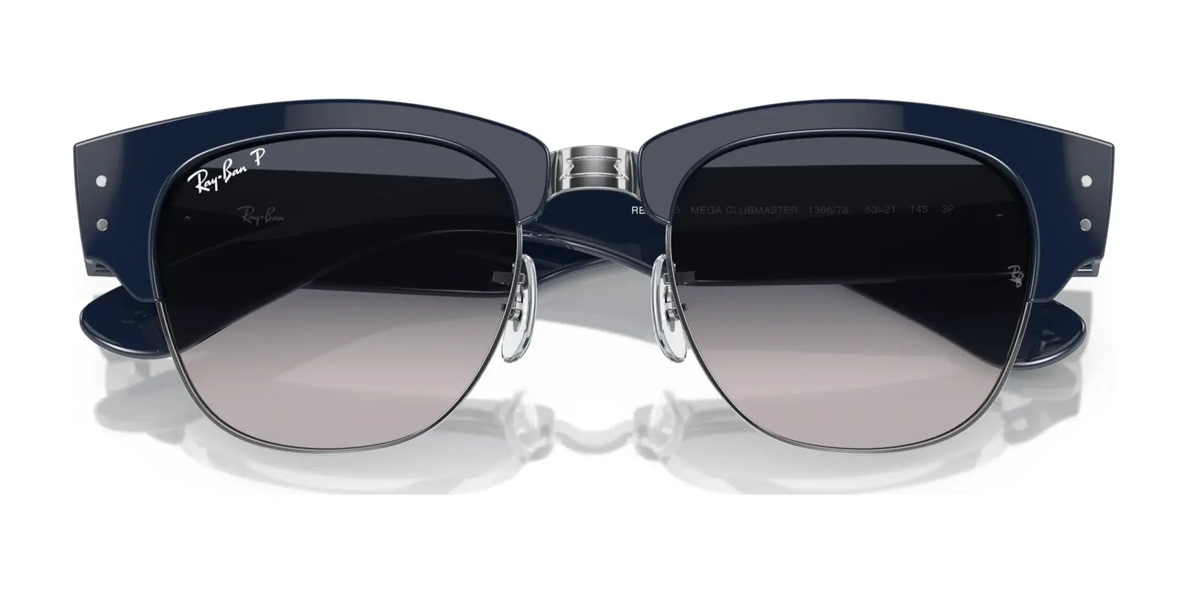 The Ray-Ban MEGA CLUBMASTER RB0316S sunglasses in navy blue boast gradient lenses and a trendy square frame design.