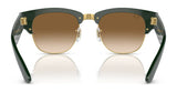 Ray-Ban MEGA CLUBMASTER RB0316S sunglasses feature green clubmaster frames with brown gradient lenses and gold accents when viewed from the front. These contemporary Ray-Ban eyewear pieces are prescription-ready, perfectly blending style and functionality.