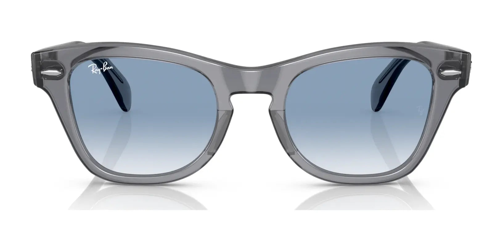 Ray-Ban RB0707S sunglasses with blue-tinted polar lenses and an acetate frame are elegantly displayed against a white background.