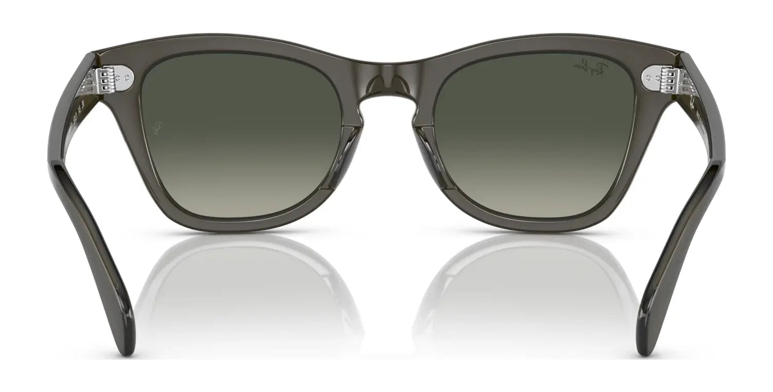 Back view of Ray-Ban RB0707S sunglasses in dark green with gradient lenses and visible hinge details, featuring an acetate frame against a white background.