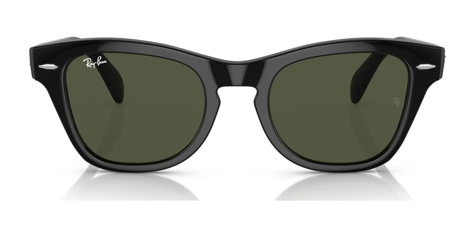 Ray-Ban RB0707S Sunglasses with black acetate frames and green polarized lenses, offering a sleek and classic design.