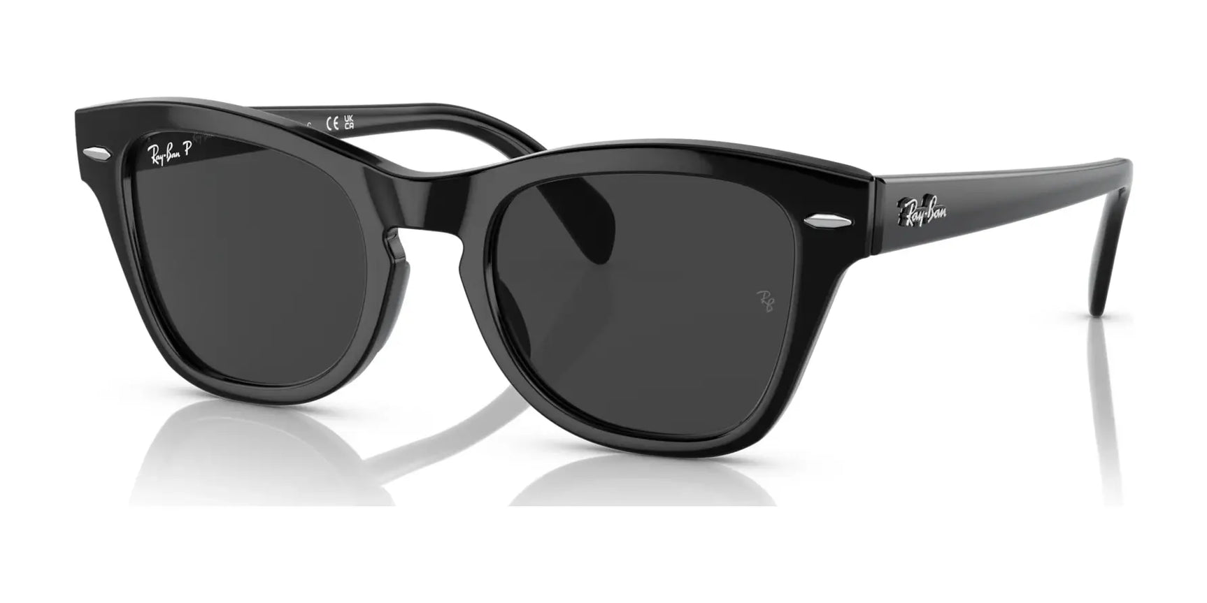 Ray-Ban RB0707S sunglasses feature a sleek black acetate frame with rectangular lenses, displaying the Ray-Ban logo on both temples.