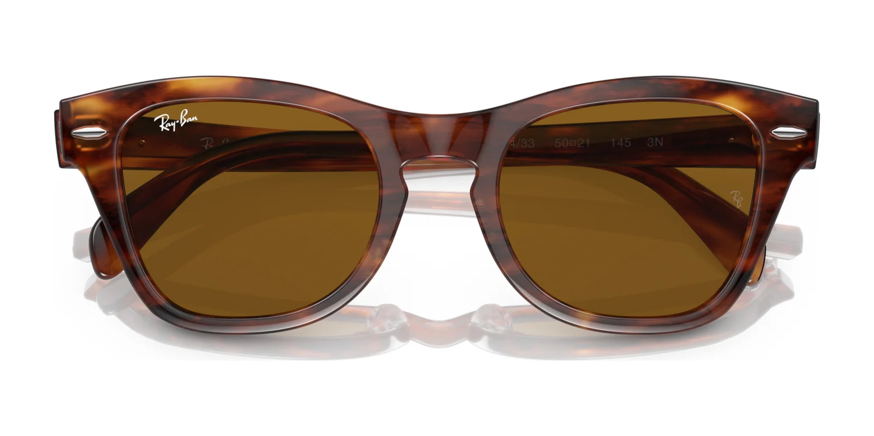 Ray-Ban RB0707S sunglasses feature a brown tortoiseshell acetate frame with dark lenses, viewed from the front.