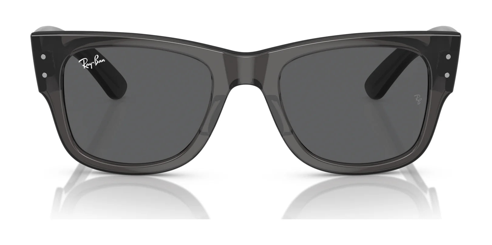 Ray-Ban MEGA WAYFARER RB0840S Sunglasses, Size 51, feature sleek black frames with stylish mirror lenses and a Ray-Ban logo on the upper left hinge.