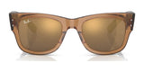 The Ray-Ban MEGA WAYFARER RB0840S sunglasses feature brown-tinted, mirror lenses and thick transparent frames in size 51, with a small logo on the top left for added style.