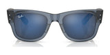 Ray-Ban MEGA WAYFARER RB0840S sunglasses, size 51, featuring blue lenses and a translucent gray frame on a white background.