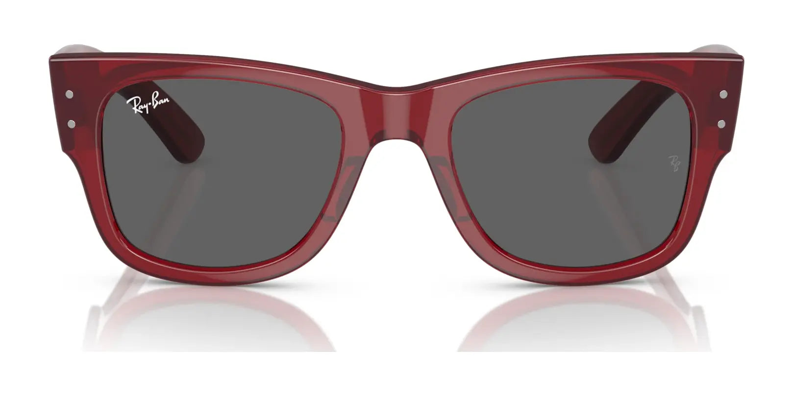 Ray-Ban MEGA WAYFARER RB0840S sunglasses in size 51, featuring red square frames and dark lenses, set against a white background.