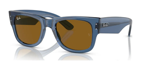 Ray-Ban MEGA WAYFARER RB0840S Sunglasses, size 51, featuring a blue frame and brown lenses with a reflective logo on the side.