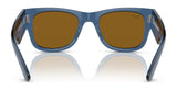 A pair of Ray-Ban MEGA WAYFARER RB0840S sunglasses in a striking blue frame with brown lenses, size 51, reminiscent of timeless Ray-Ban style, sits elegantly on a plain backdrop.