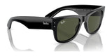 Ray-Ban MEGA WAYFARER RB0840S sunglasses with dark lenses rest stylishly on a reflective surface.