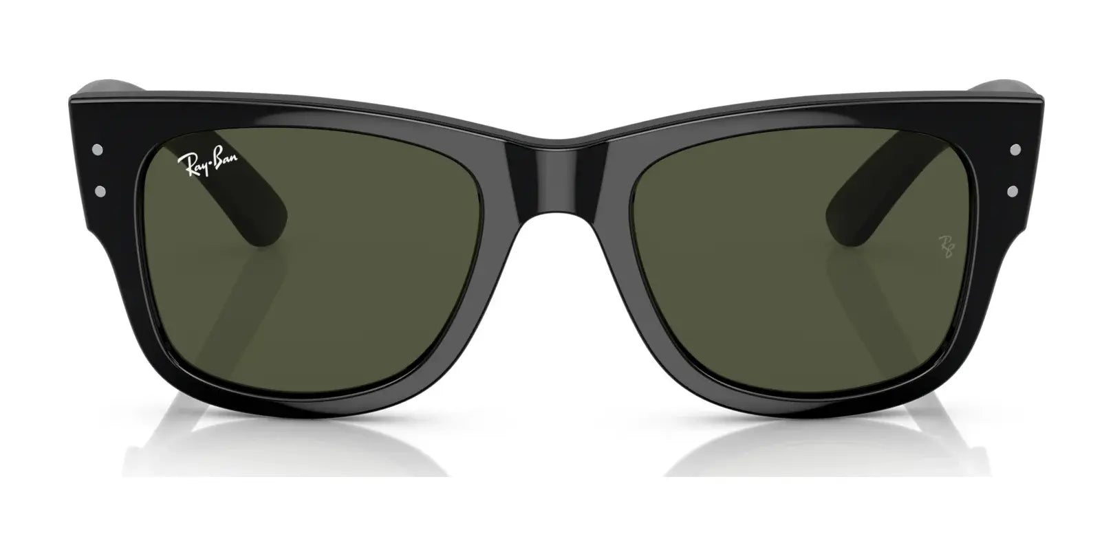 These Ray-Ban MEGA WAYFARER RB0840S Sunglasses, Size 51, boast black frames, dark lenses, and a sleek logo on the upper left corner.