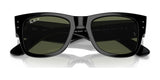 Ray-Ban MEGA WAYFARER RB0840S sunglasses in black with green mirror lenses are showcased against a white background.