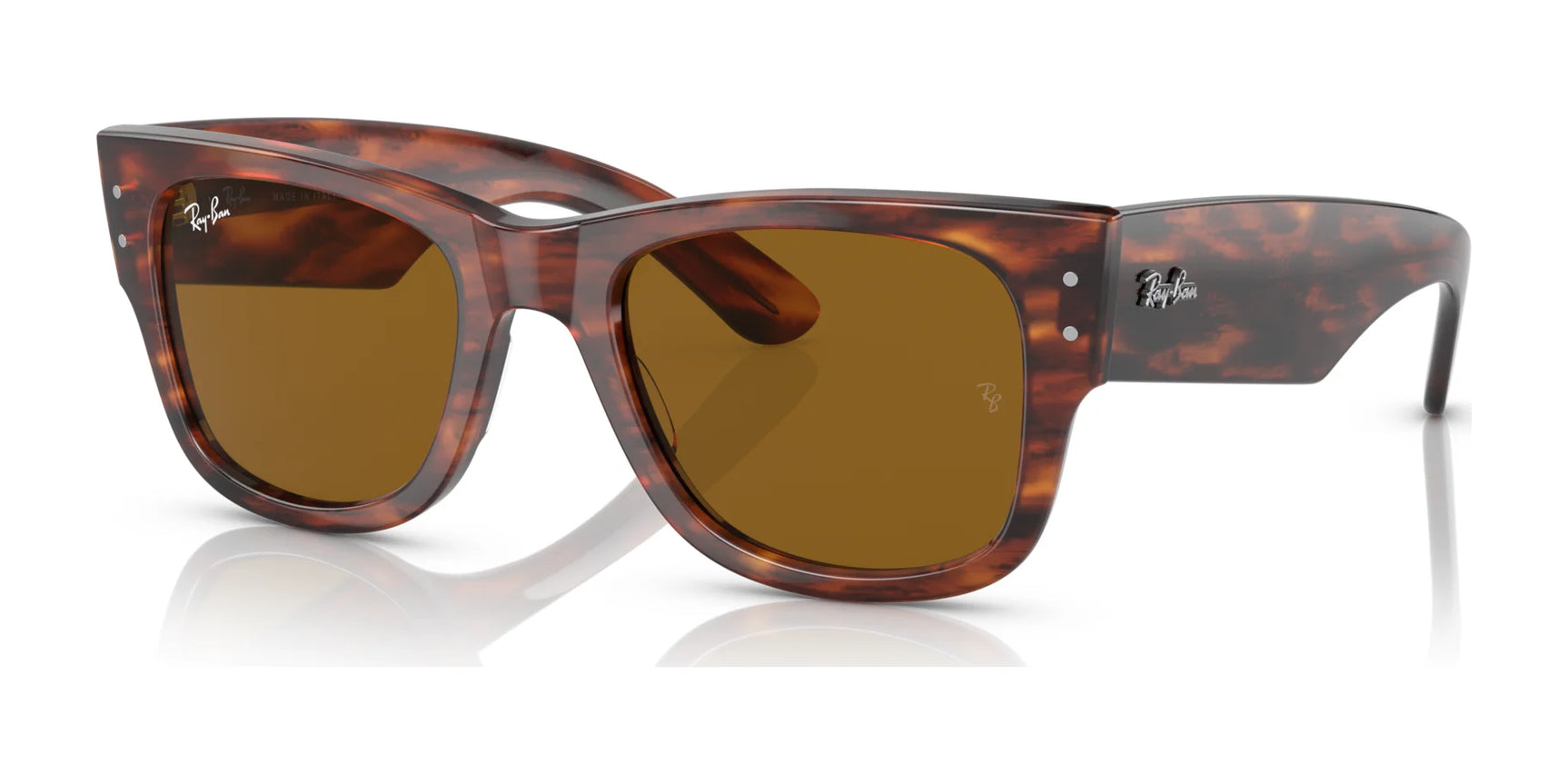 Enjoy the timeless style of Ray-Ban MEGA WAYFARER RB0840S tortoiseshell sunglasses with classic brown lenses and the iconic logo on the frame corner, available in size 51.