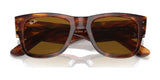 The stylish Ray-Ban MEGA WAYFARER RB0840S sunglasses (Size 51) in brown tortoiseshell feature dark brown lenses and are showcased upright, highlighting their timeless design.