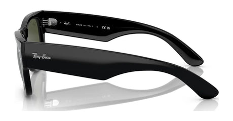 The Ray-Ban MEGA WAYFARER RB0840SF sunglasses in size 52 have a sleek black design with thick arms, a reflective surface, and prominent branding on the temple.