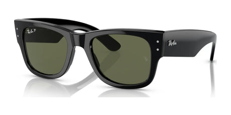 The Ray-Ban MEGA WAYFARER RB0840SF Sunglasses, size 52, feature black frames and rectangular green lenses for a bold twist on the modern Wayfarer style.