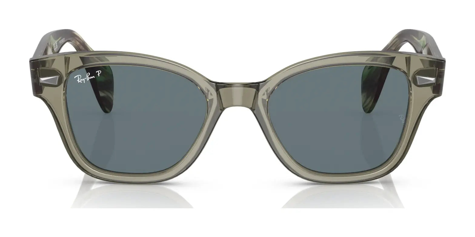 Ray-Ban RB0880S sunglasses, featuring green frames and dark lenses, provide stylish UV protection, ideal for any outdoor adventure against a crisp white background.