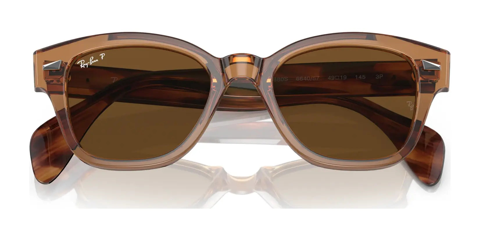 Ray-Ban RB0880S Sunglasses boast brown square frames with polarized lenses and UV protection, showcased in an angled front view.