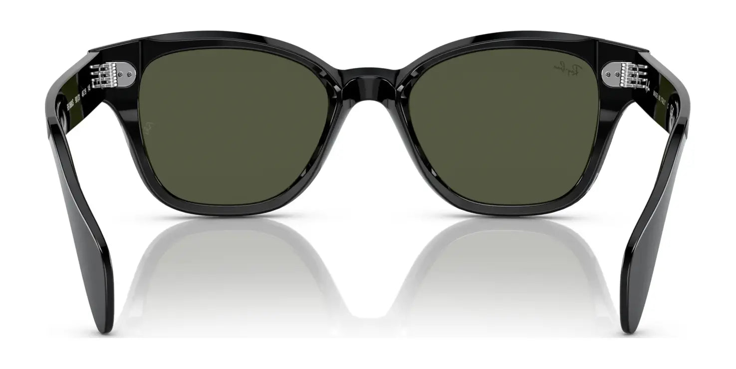 The Ray-Ban RB0880S sunglasses boast sleek black frames with dark green lenses for stylish UV protection. Displayed front-facing on a white backdrop, they expertly combine fashion and function.