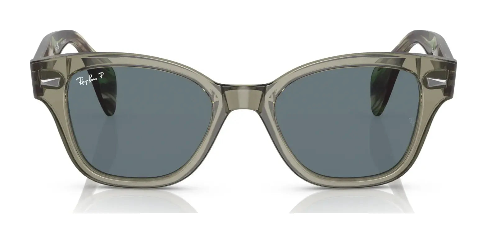 Ray-Ban RB0880SF Sunglasses, size 53, feature gray square frames, dark polar lenses, and a logo on the left lens.