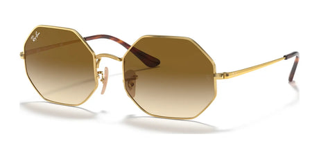 Ray-Ban OCTAGON RB1972 sunglasses offer premium sun protection with chic geometric metal frames, featuring hexagonal gold frames and brown gradient lenses, perfect for any stylish ensemble. Size 54.