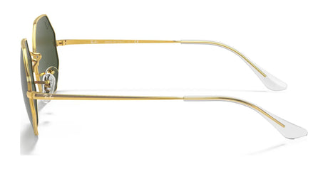 Side view of Ray-Ban OCTAGON RB1972 Sunglasses (Size 54) displaying geometric metal frames, gold accents, green lenses, and curved white temple tips against a white background.