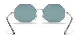 Ray-Ban OCTAGON RB1972 sunglasses in size 54, with geometric metal frames, a silver finish, and teal lenses, are shown from the front.