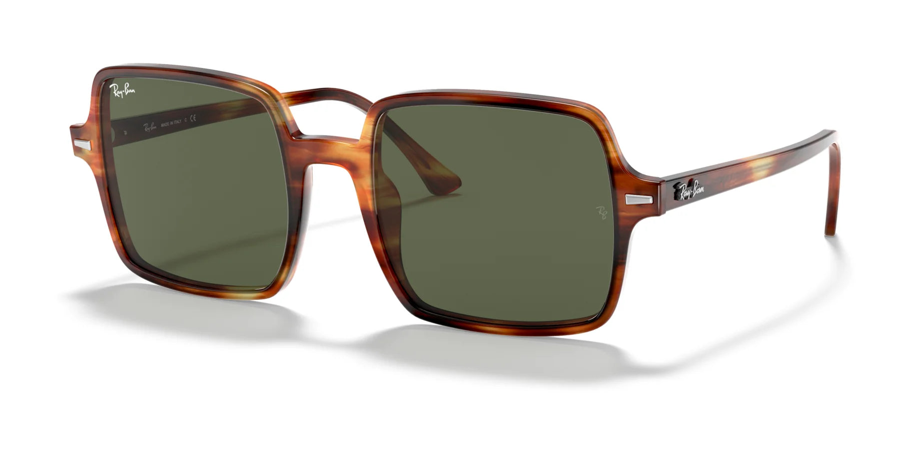 Ray-Ban SQUARE II RB1973 Sunglasses Striped Havana / G-15 Green