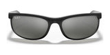 The Ray-Ban PREDATOR 2 RB2027 sunglasses in size 62 have a sleek wraparound frame with reflective lenses and a logo on the top left lens, offering stylish UV protection.