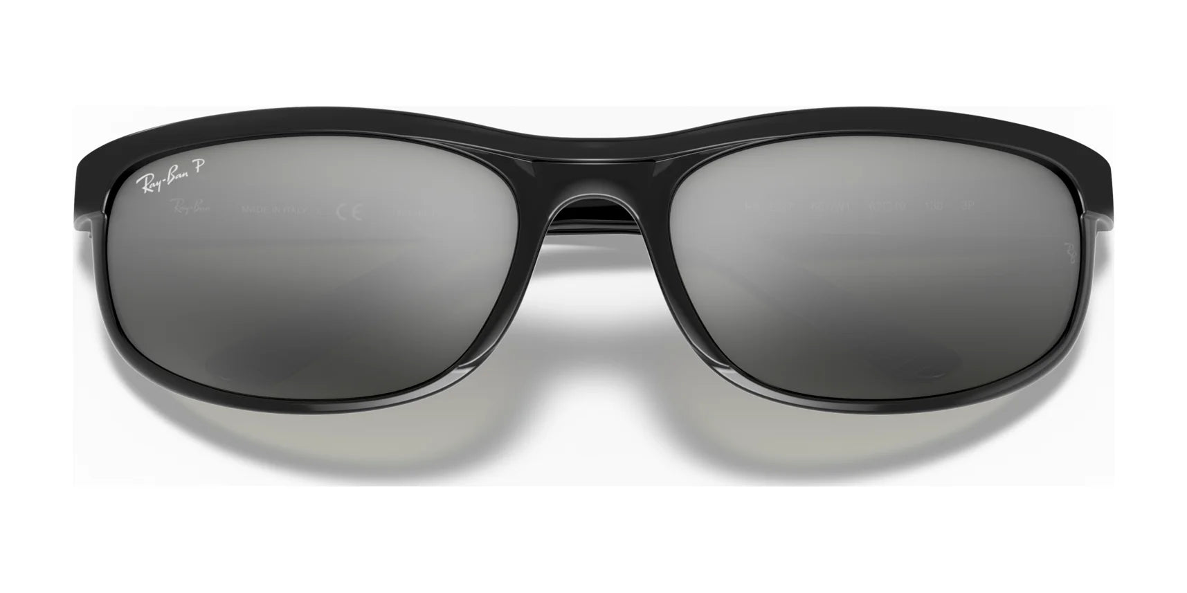 Ray-Ban PREDATOR 2 RB2027 Sunglasses, Size 62, offers a modern wraparound frame with reflective lenses designed for optimal UV protection against a crisp white background.